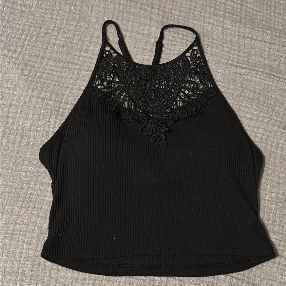 Black Lace Halter Crop Top